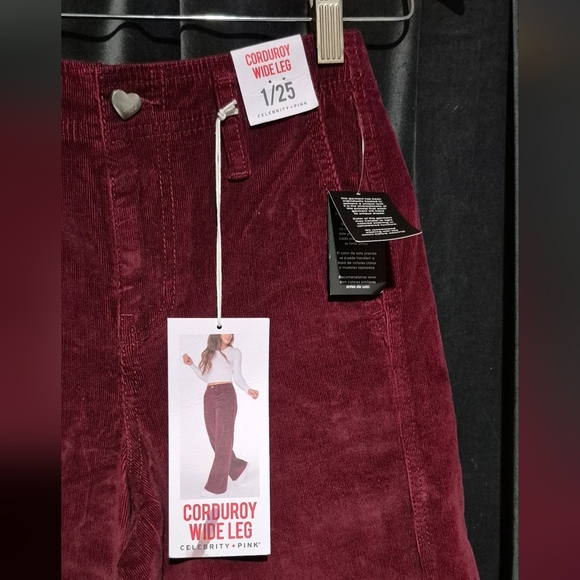 Celebrity Pink Red Corduroy Pants Wide-Leg High-Waisted - Picture 2 of 4